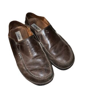 OluKai Kakaha Mens 10 Leather Slip On Loafers convertible to mules clogs